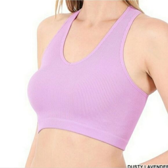 Zenana Outfitters Tops - Zenana Purple Seamless Ribbed Racerback Cropped Tank Top in Dusty Lavender